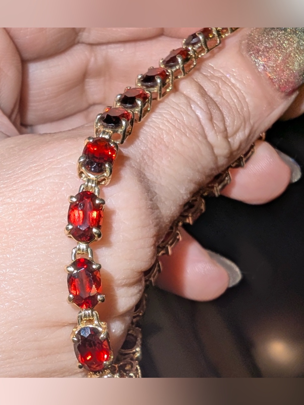 VTG 90s 10K Gold oval cut Garnet Tennis Bracelet excellent craftsmanship 7” 7.8g - Picture 5 of 13